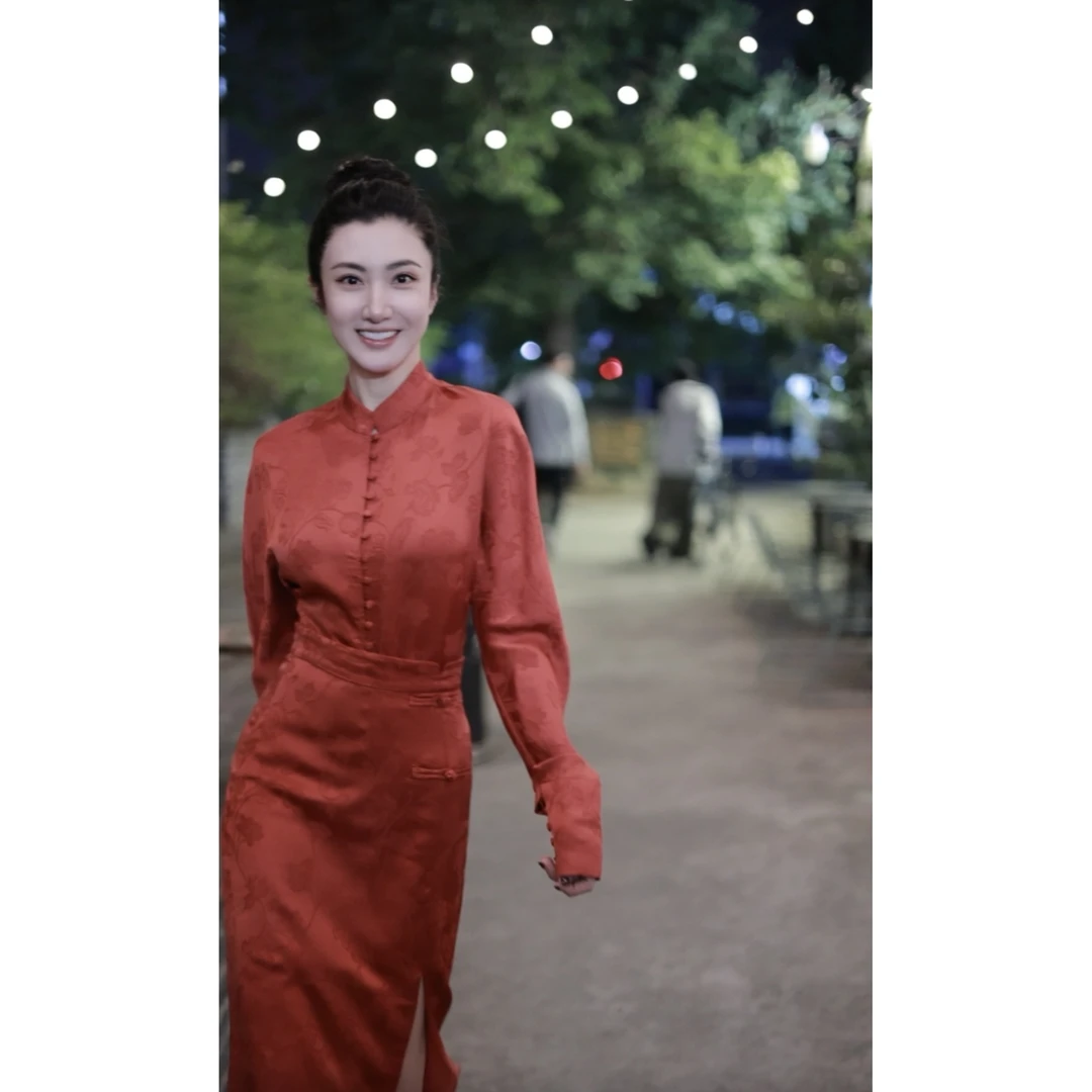 【壁虎服饰】23新*新中式排扣橘红色提花两件套套装