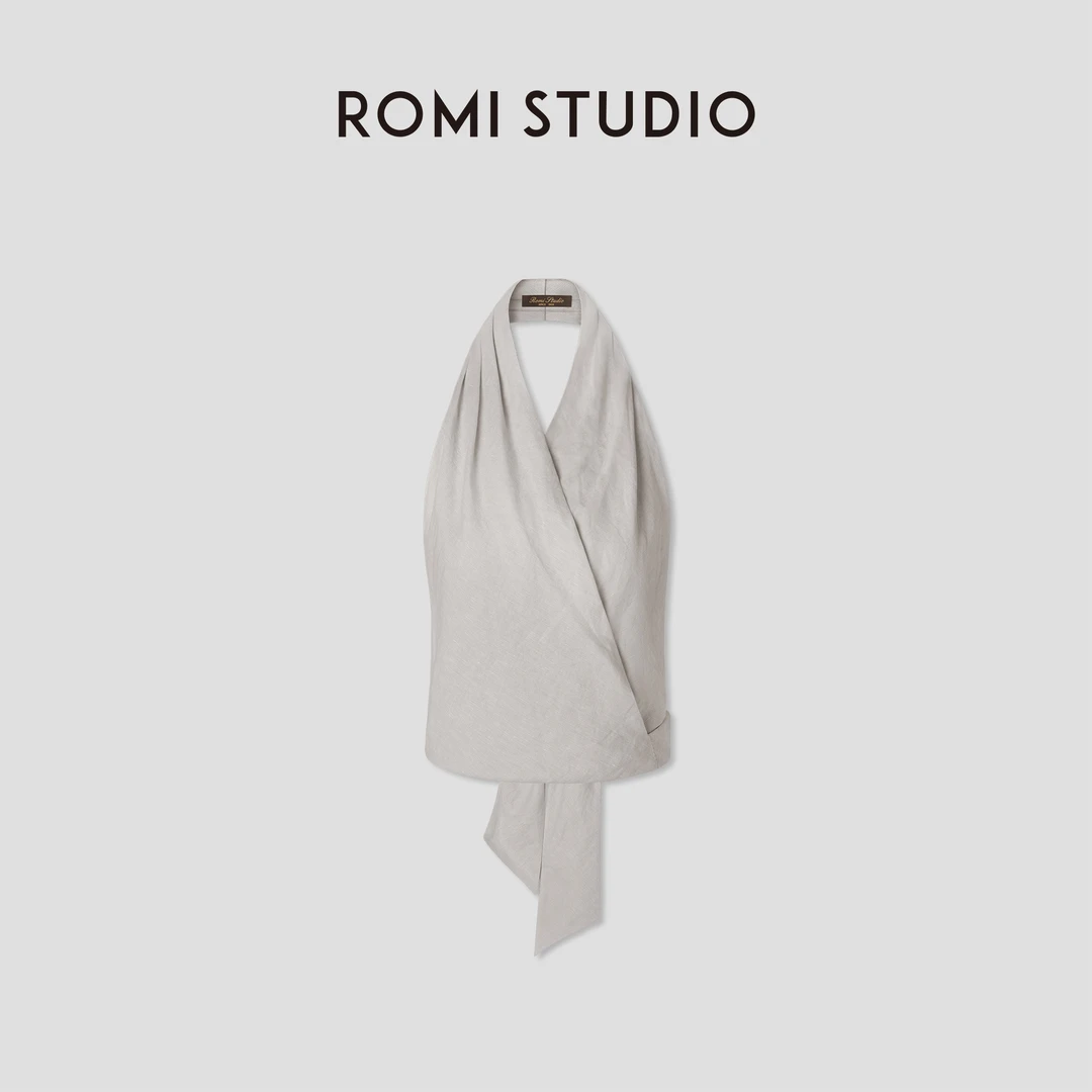 ROMI STUDIO“松弛气息”100%雨露麻一片式斜裁挂脖背心 RWCSSY1887