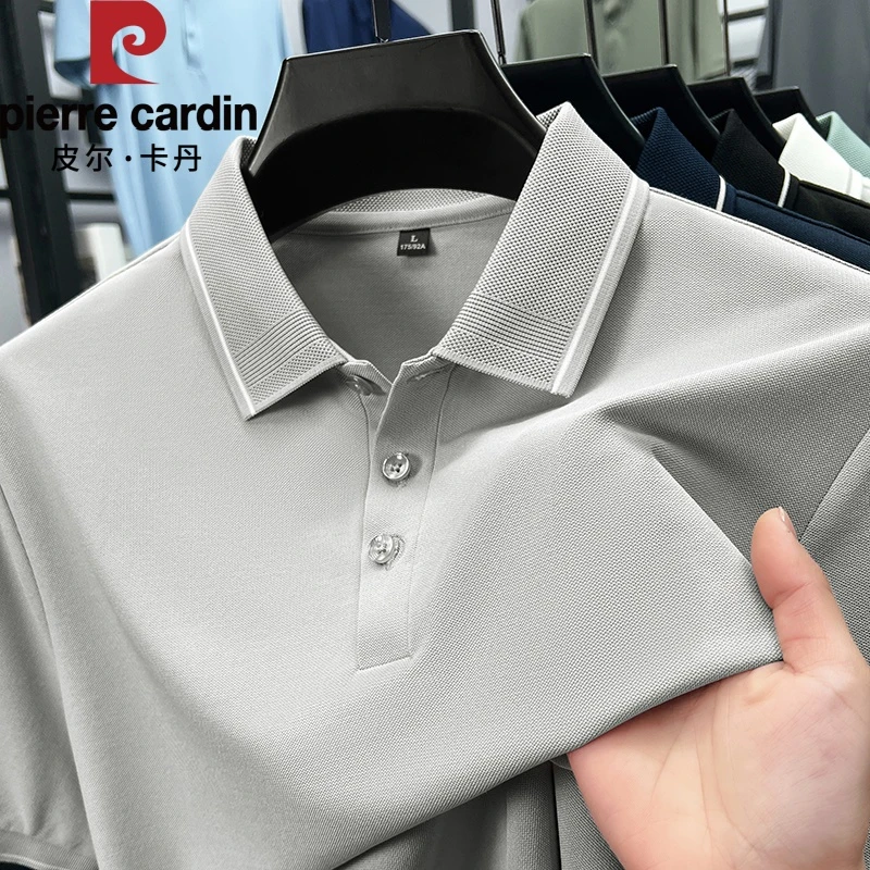 【半袖】皮尔卡丹夏季桑蚕丝短袖T恤男中年商务休闲宽松大码翻领POL