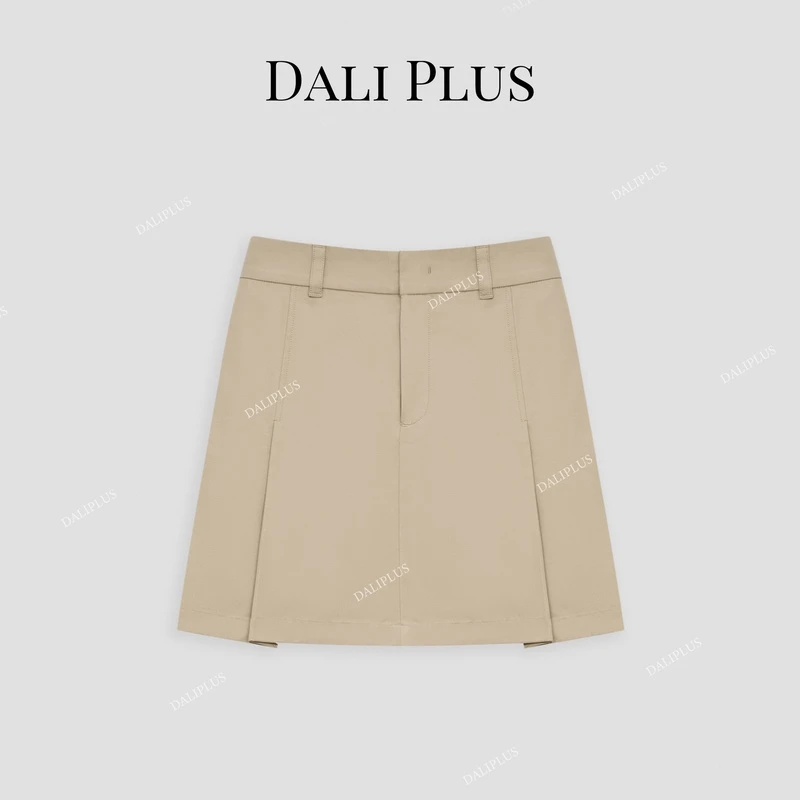 DALI PLUS卡其色简约百搭高腰短裙显腿长显瘦半身裙-D4SZ0041