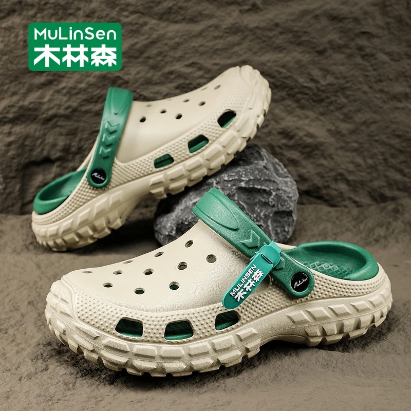 木林森洞洞鞋新款潮流时尚外穿两用休闲防滑耐磨厚底软底踩屎感鞋