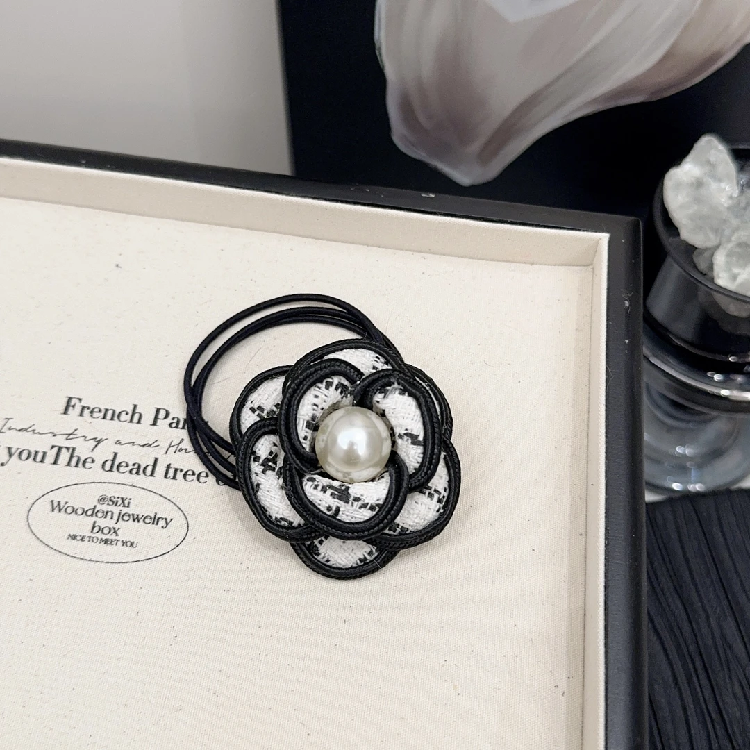 Z030经典黑白山茶花小香发绳