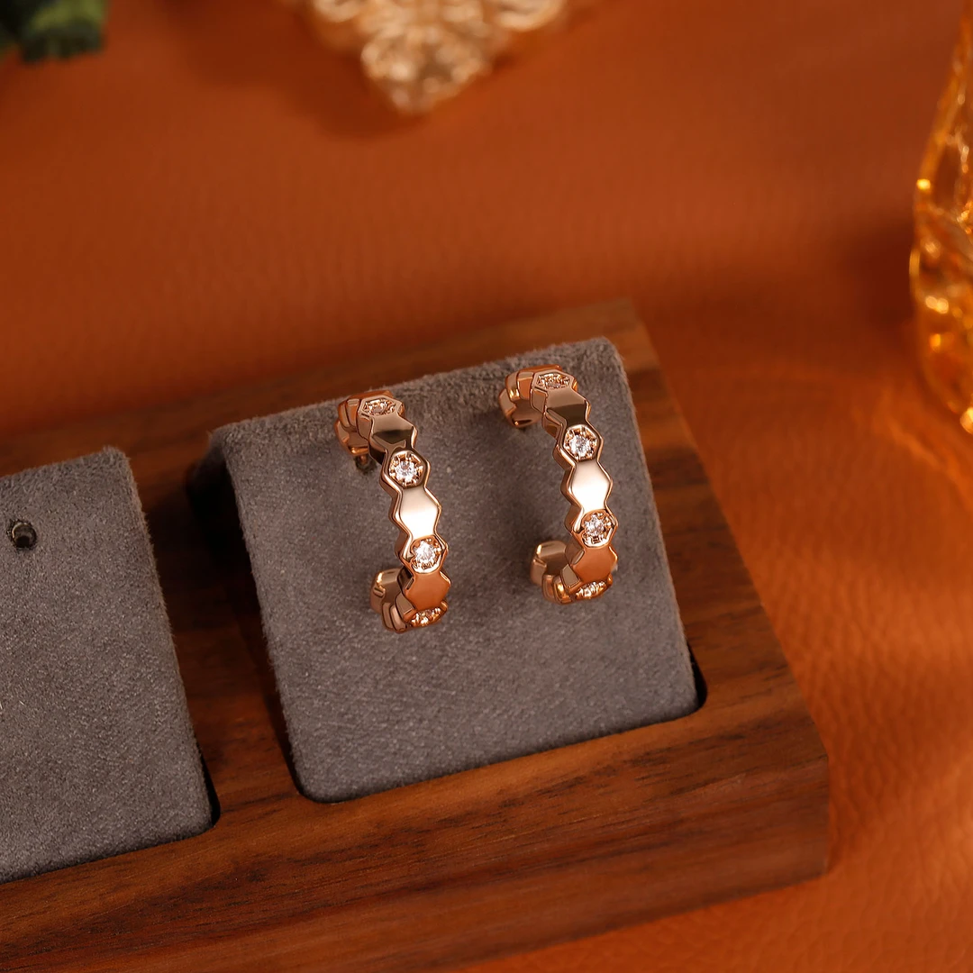 合金耳饰 【5676】法式轻奢蜂巢锆石耳环气质耳饰女精致耳钉