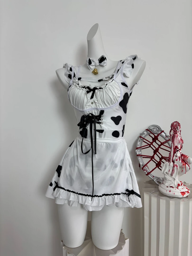 【爱意时光】兔茶姬:性感日系奶牛内衣女仆黑白制服套装诱惑连衣裙