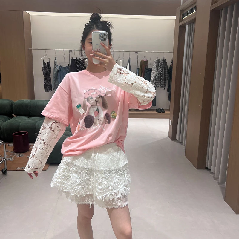 Andrea Martin原创设计师品牌25年夏季新品蕾丝拼接圆领T恤