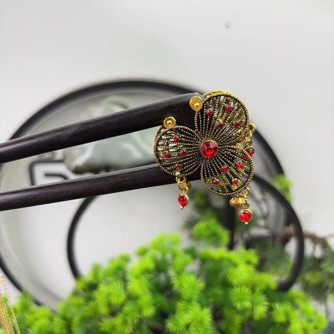 J451双钗气质手工发饰中式纯手工国风百搭时尚发簪15公分