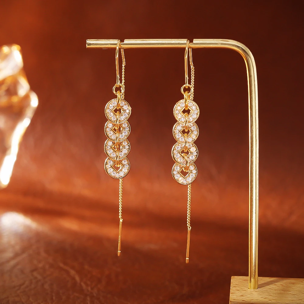 铜合金耳饰 耳五帝钱财运耳线电镀银针手工高级感时尚耳环耳线