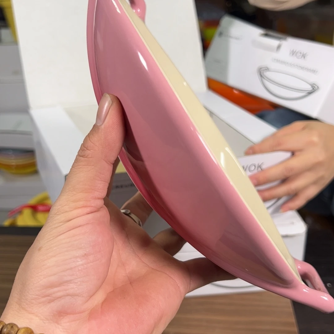 陶瓷粉色双耳盘子