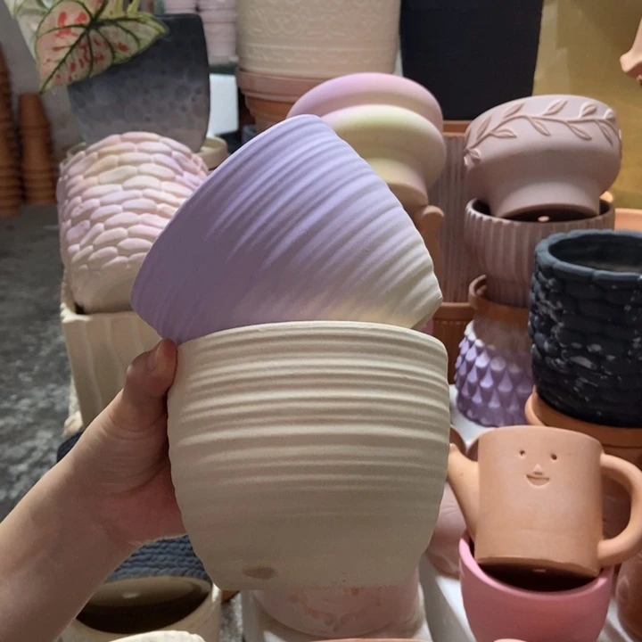 12×10拉丝盆 白+紫 粗陶2个
