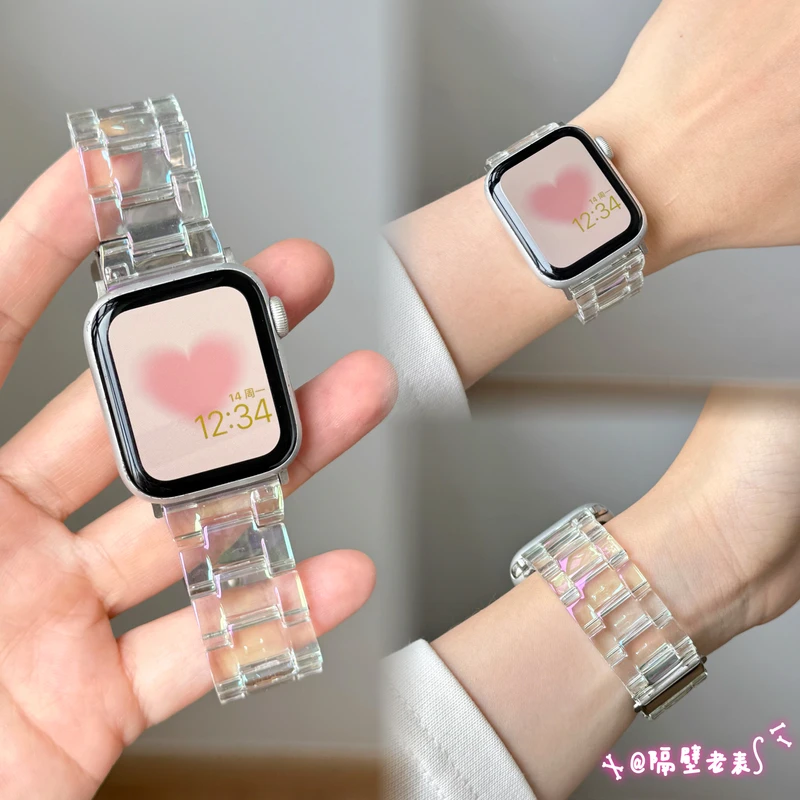 亚克力透明镭射炫彩适用苹果手表带applewatch11轻便百搭iWatchSE