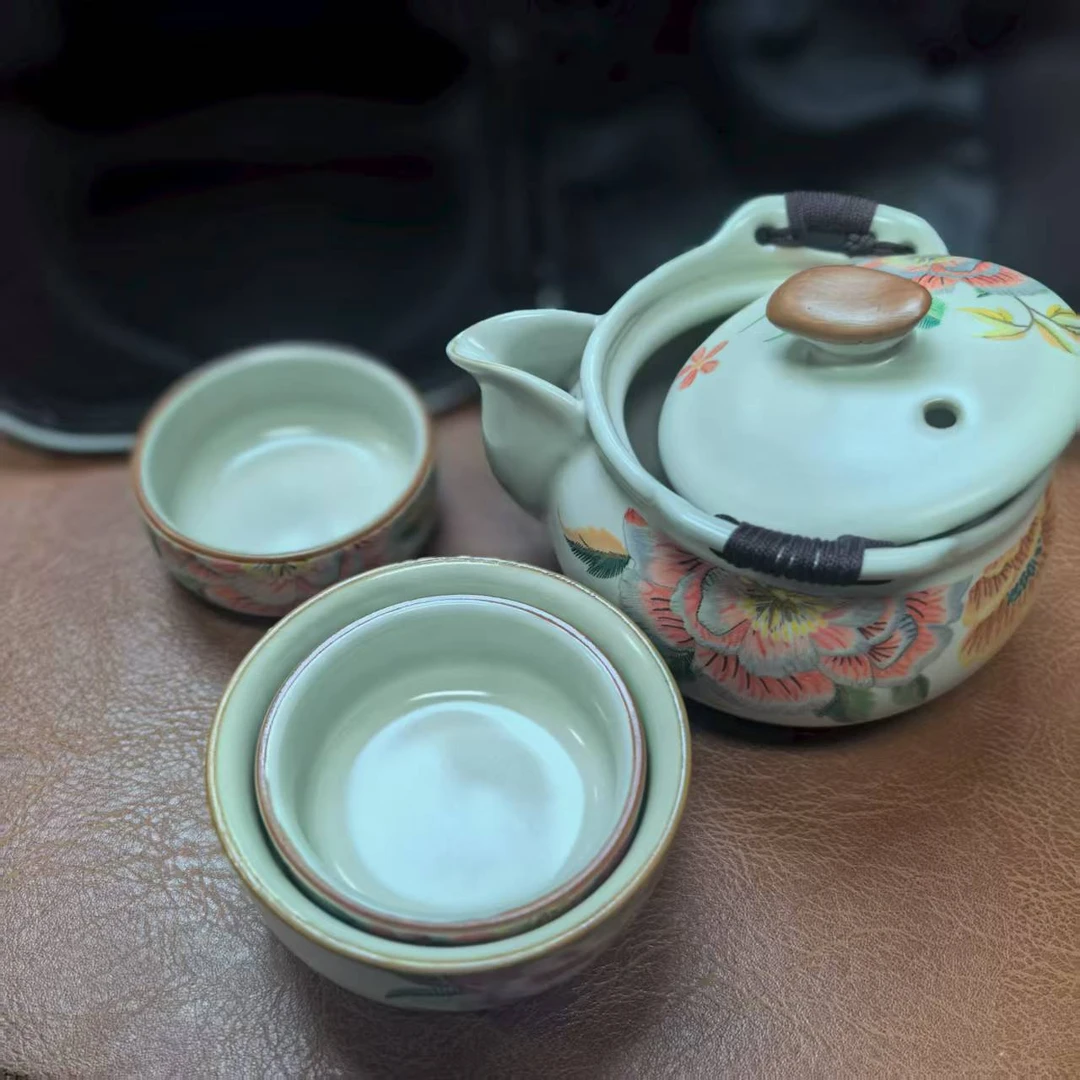 4035牡丹花开宝壶一壶两杯旅行茶具套装KKB0001F