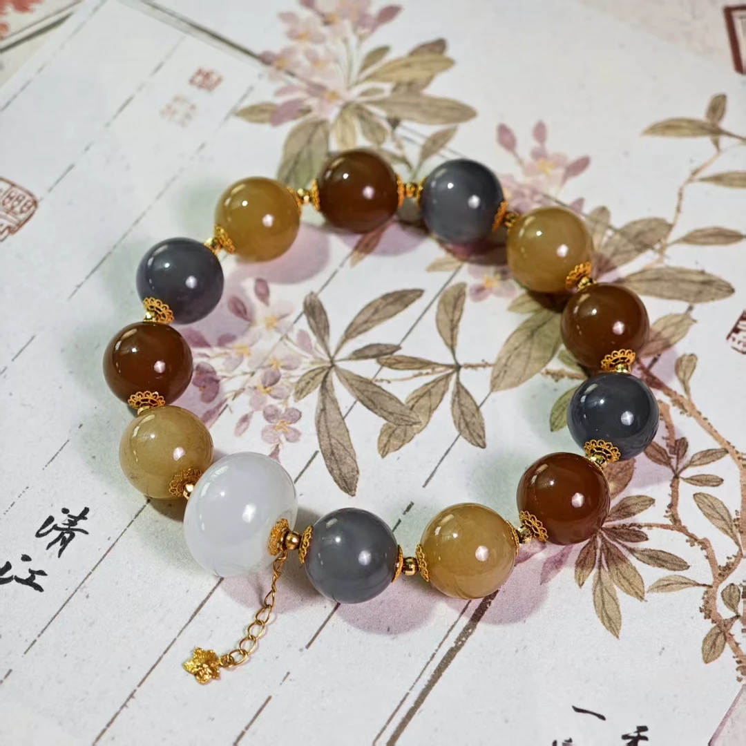 【Y】FY和田玉多宝单圈手串diy18K金11-12mm+