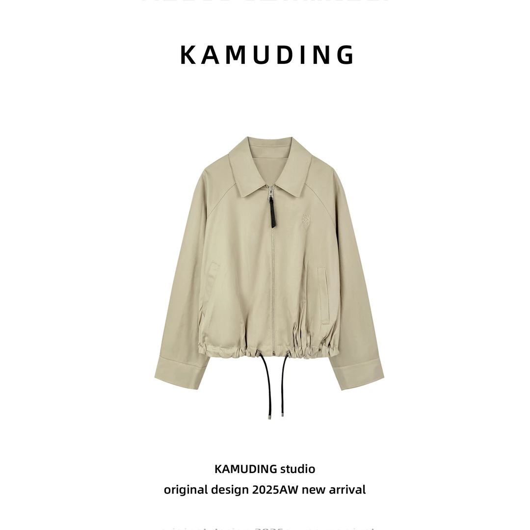 KAMUDING2025秋季A53新款卡其色翻领下摆抽射休闲百搭外套25219