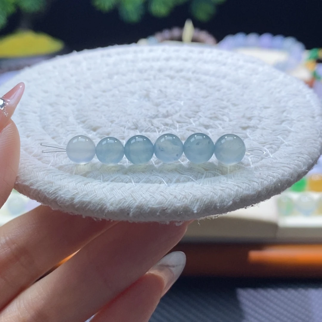 翡翠未镶嵌颈饰翡翠冰蓝珠7+mm多样性发一