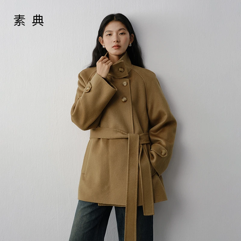 素典【冬日大衣】100绵羊毛复古双面呢子大衣女秋冬毛呢外套5372