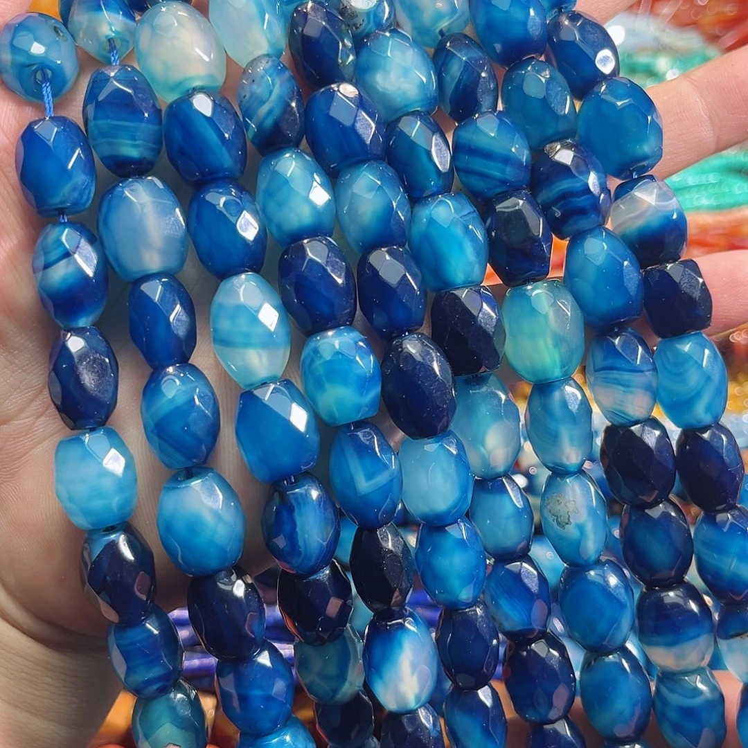 玛瑙/玉髓合金珠宝半成品刻面蓝玛瑙12x15mm