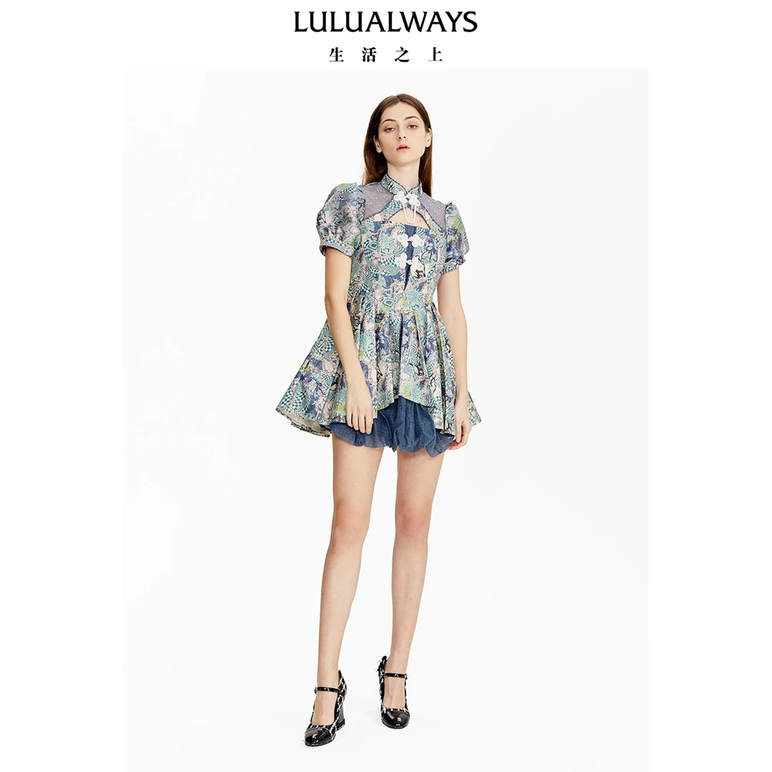 【小呆鸟专属】LULUALWAYS商场同款镂空新中式短袖连衣裙LOB5007