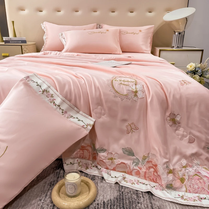 2025高端轻奢定制法式数码宽边-蔷薇-绣花夏凉被四件套