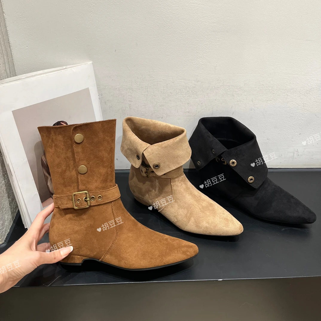 胡豆豆｜爆款法式复古尖头短靴气质时尚两穿款靴子H708-8
