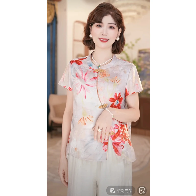 2025新款妈妈装夏季时尚气质中年女装宽松新中式小衫套装