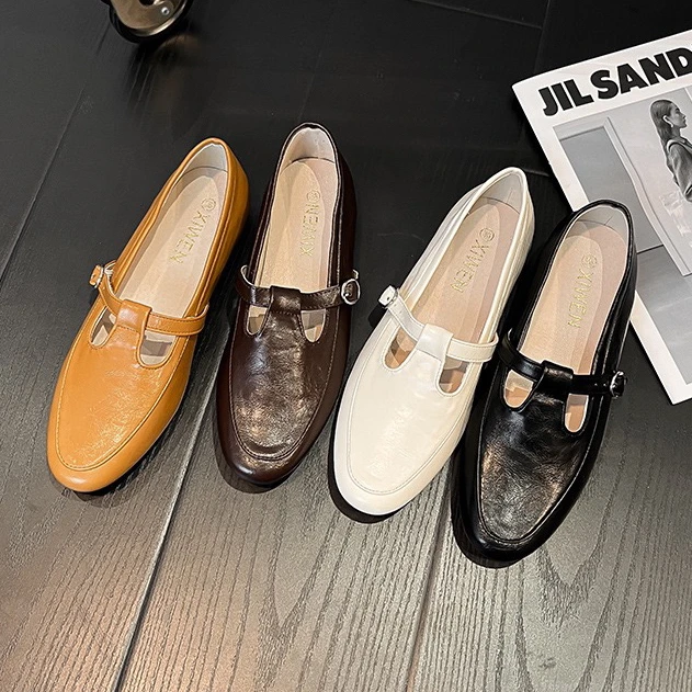 复古棕色2025春新小众玛丽珍日系风T型带英伦平底单鞋女时尚千牛