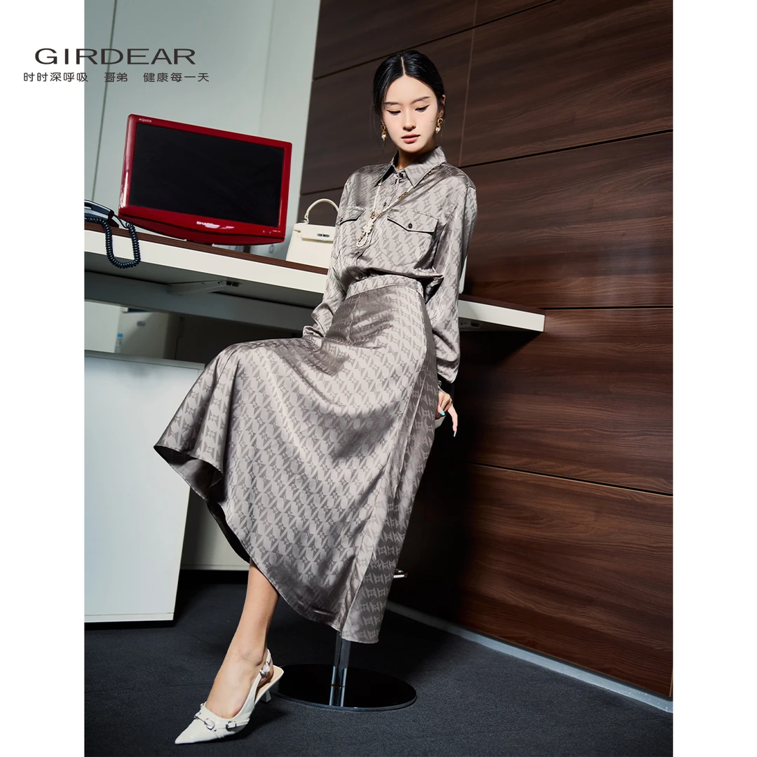 GIRDEAR/哥弟夏季新中式百搭洋气赫本印花伞裙洋气半身裙1200328