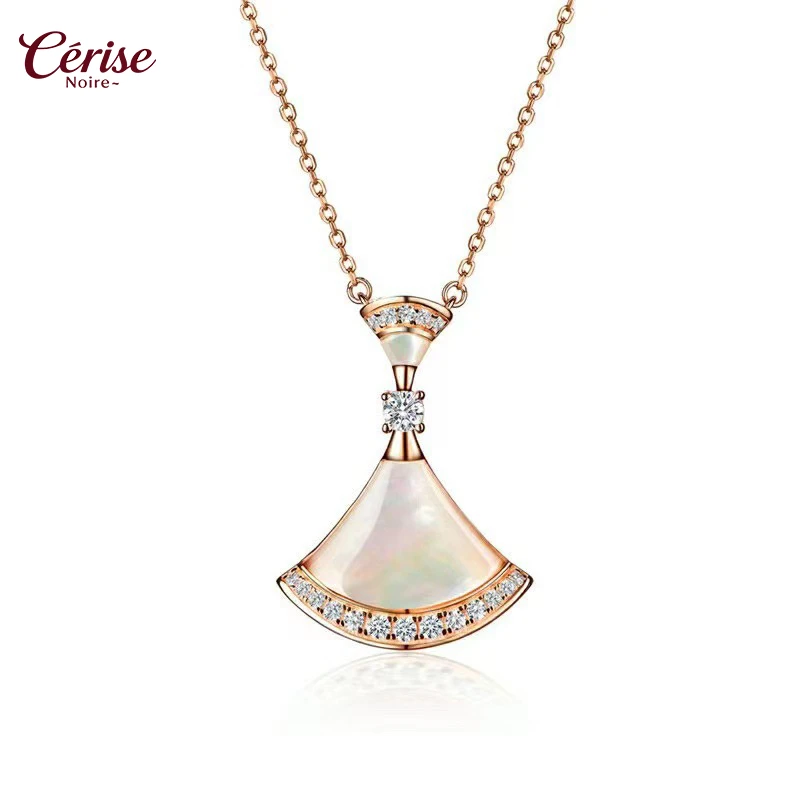 铜合金石英石吊坠 小裙子项链女镀玫瑰金色扇形吊坠