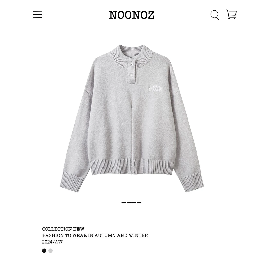 NOONOZ潮牌美式半拉链毛衣男字母刺绣立领宽松慵懒情侣款针织衫
