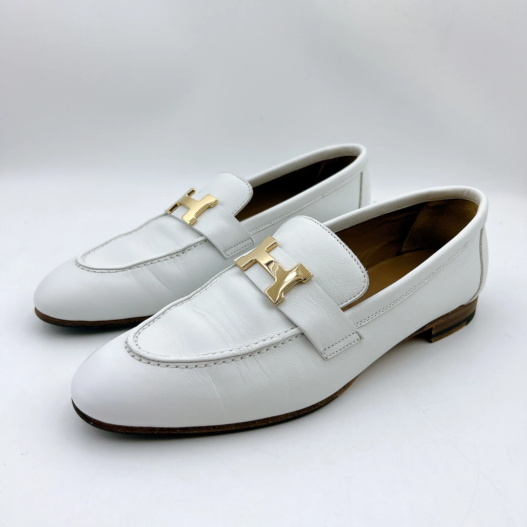 95新 Hermes/爱马仕 36.5/经典白金H扣乐福鞋/BM00968