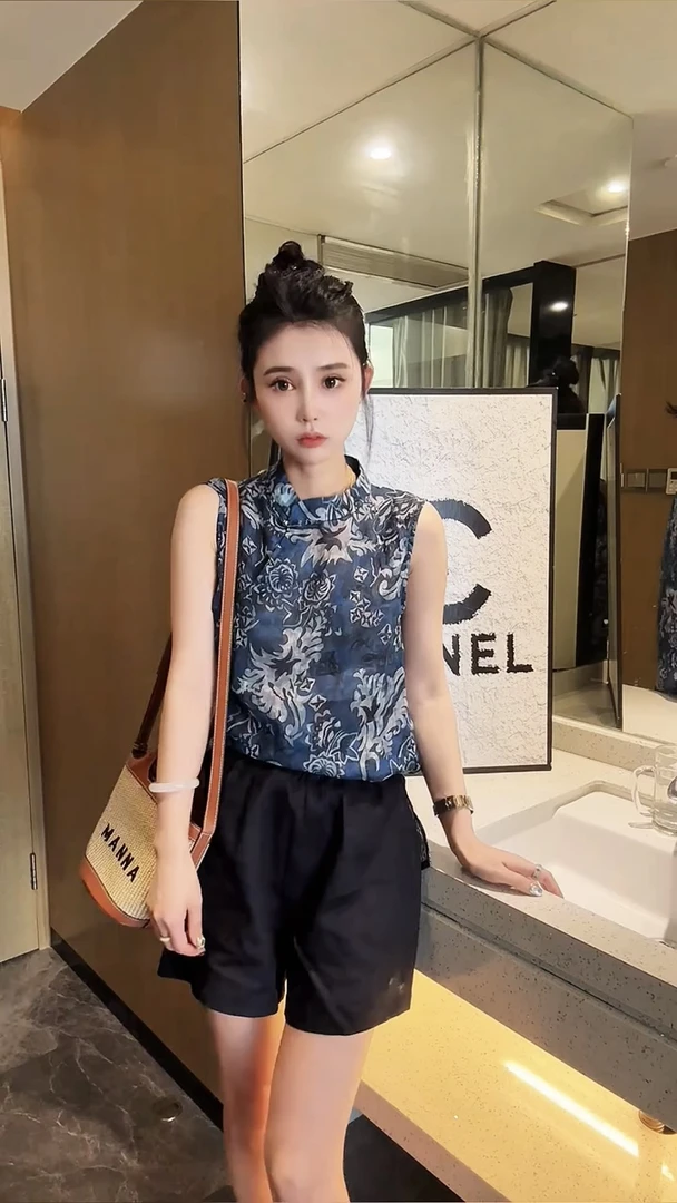 新中式国风2025夏季新款时尚印花无袖背心气质高级感中长款上衣