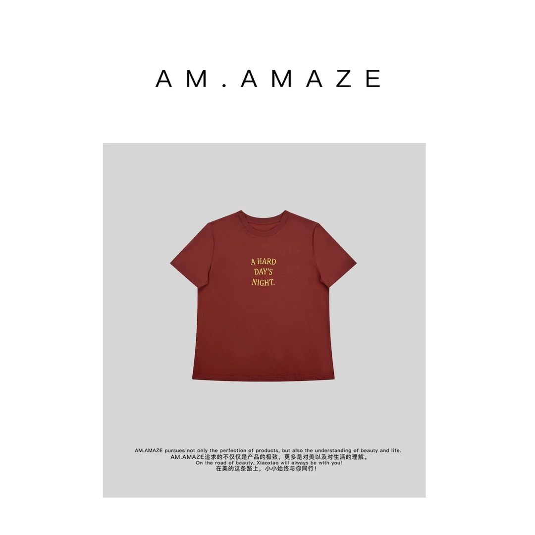 AM.AMAZE 夏季穿搭时尚宽松红色印花圆领短袖T恤YC1B01026