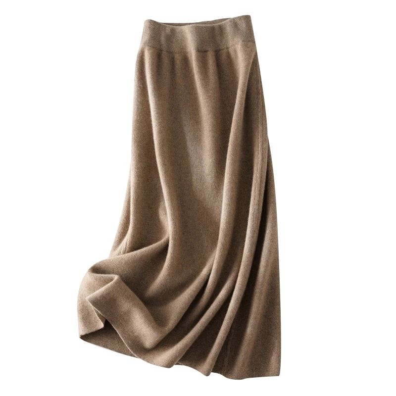 秋冬新款100纯山羊绒直筒裙高腰修身包臀裙纯色加厚半身裙