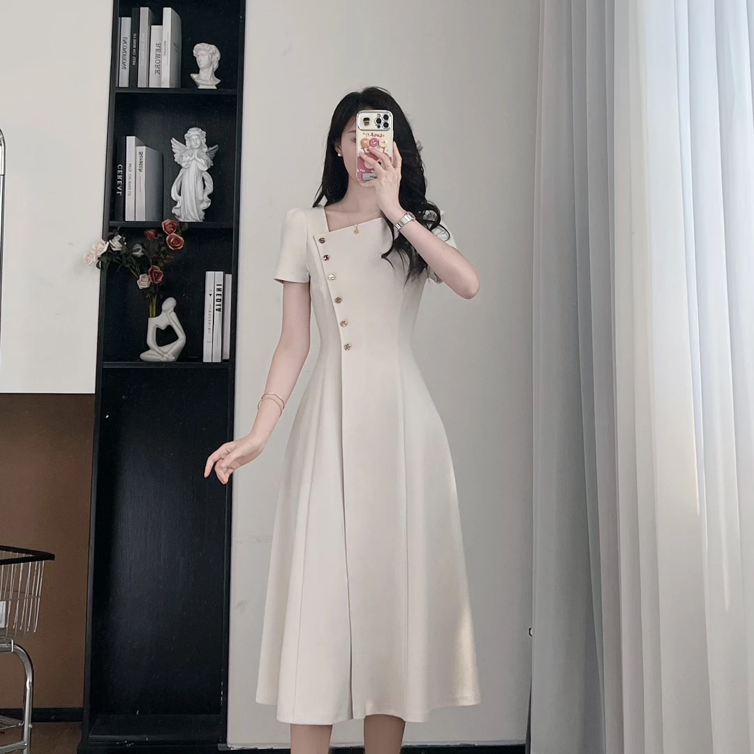 拉夏贝尔25夏季新款欧美风修身套头短袖法式气质连衣裙 10487 SXJ