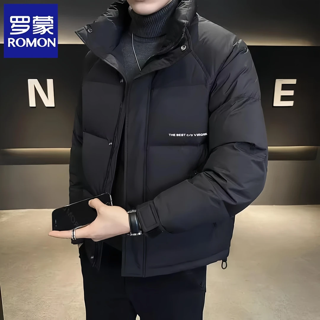 罗蒙冬季新款户外羽绒服男士韩版时尚休闲立领短款加厚保暖外套潮