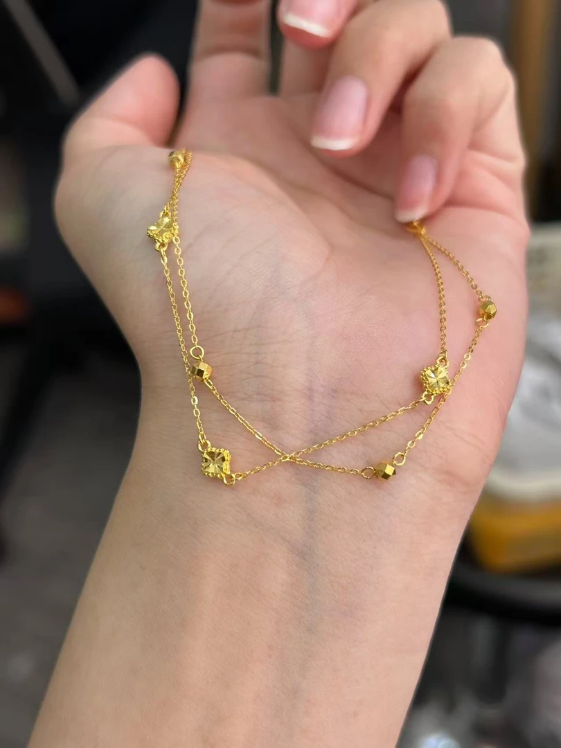 足金999 镭射四花蹦迪双链手链