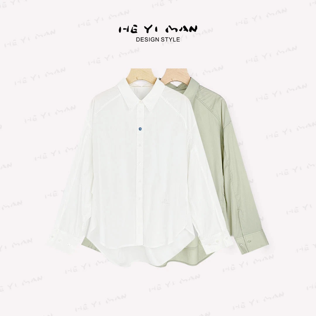【何以慢】春秋棉混纺设计感慵懒宽松百搭简约长袖衬衫A1-A5355