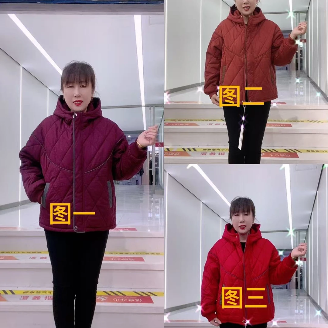 秋冬连帽压格宽松显瘦百搭女士休闲棉衣外套