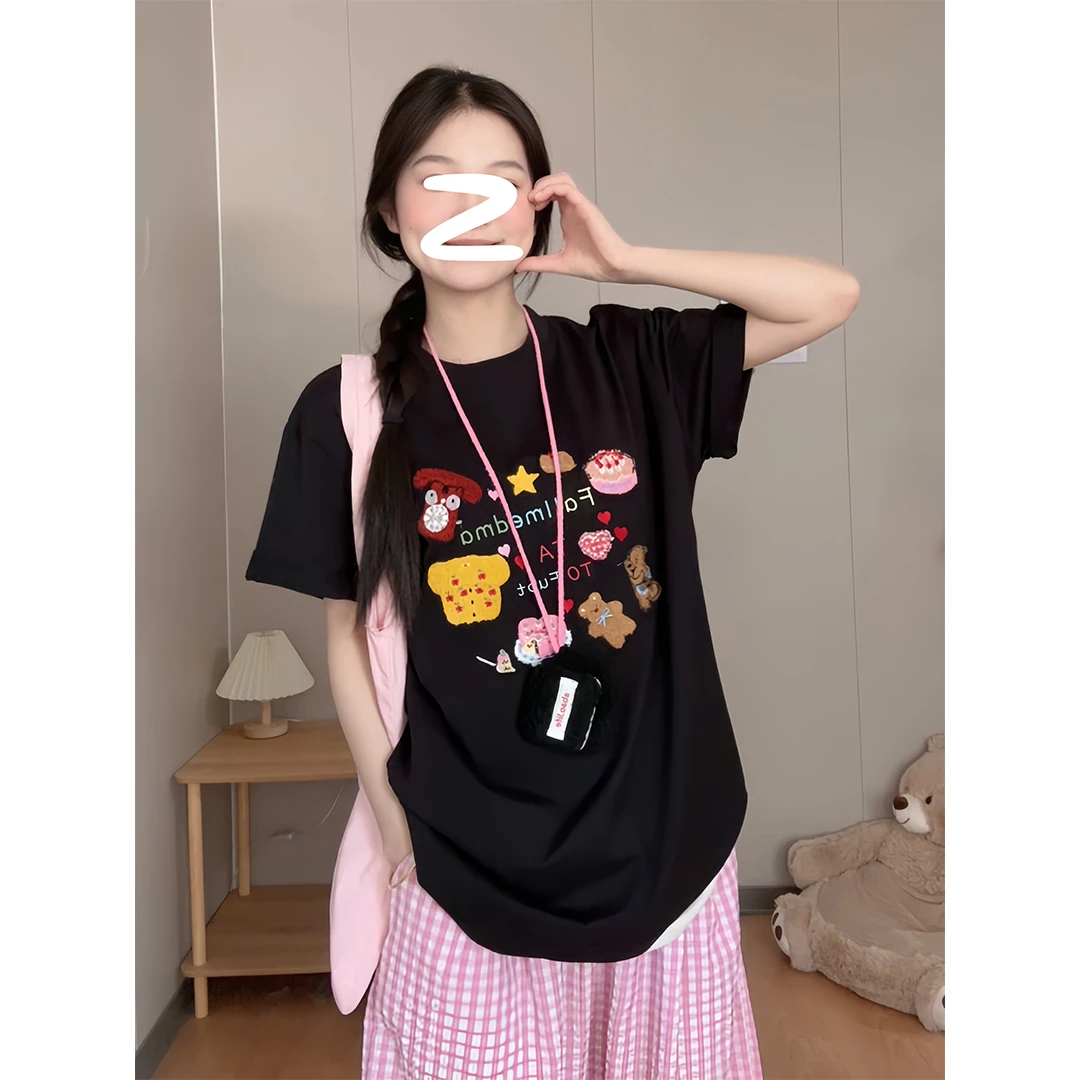 设计感趣味卡通印花美式复古短袖t恤女学院风百搭显瘦ins上衣