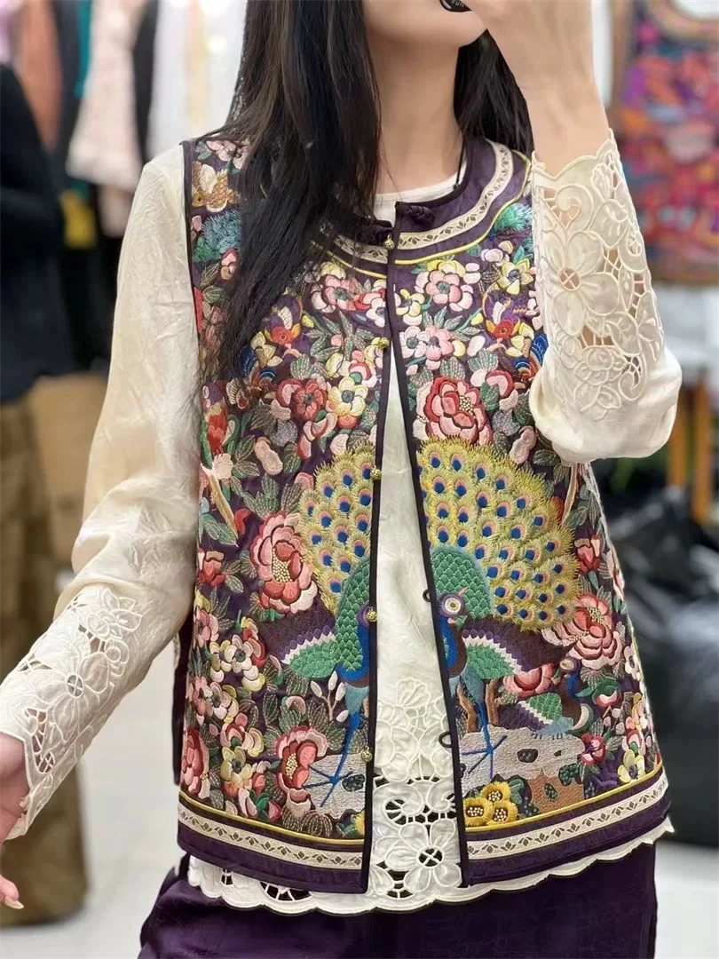 【吉祥富贵】高端重工刺绣优雅高级孔雀马夹-042