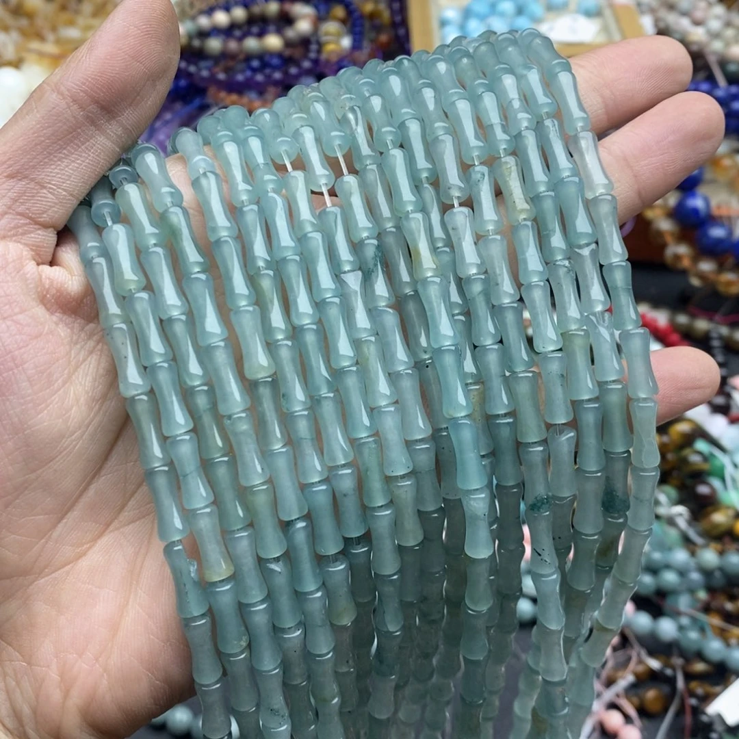 玛瑙/玉髓未镶嵌珠宝半成品一条5×12微瑕湖水蓝竹节优化