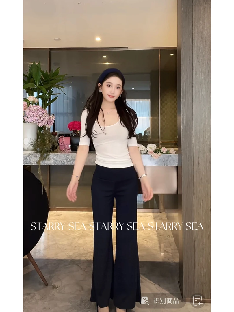 PP【氧气感】大U领天丝羊毛舒适中袖➕窄版直筒裤#PP0161TZ