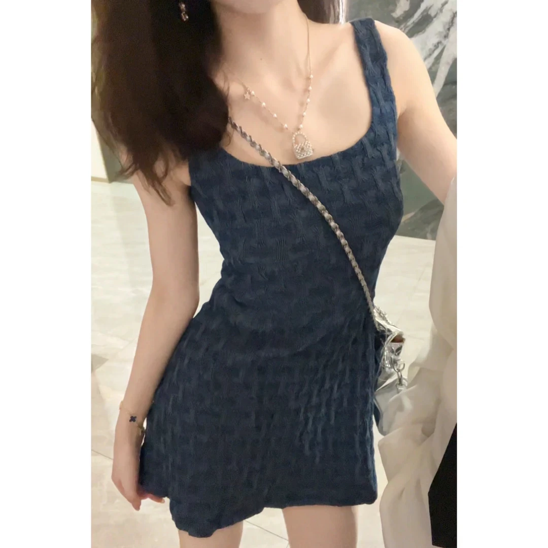 复古千金风重工牛仔吊带收腰显瘦夏季辣妹连衣裙
