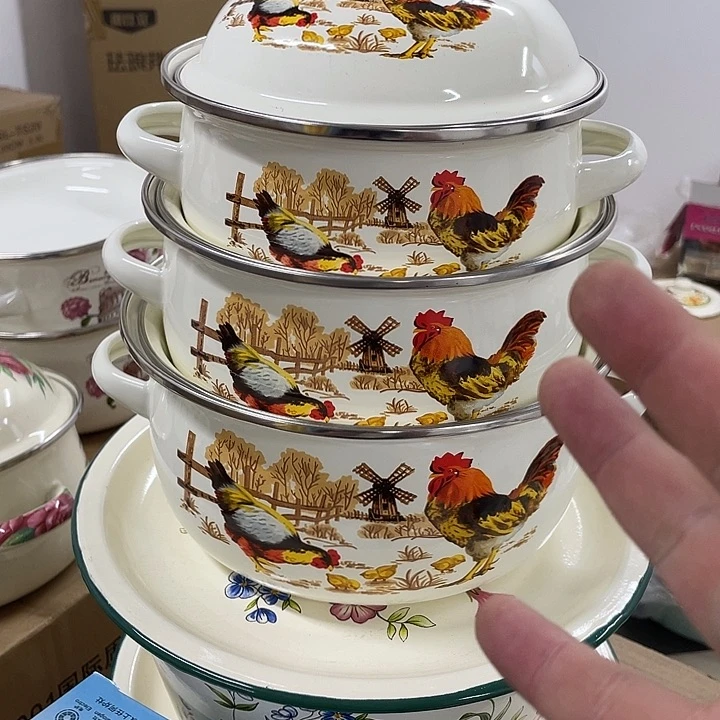 搪瓷三件套  大公鸡锅1套