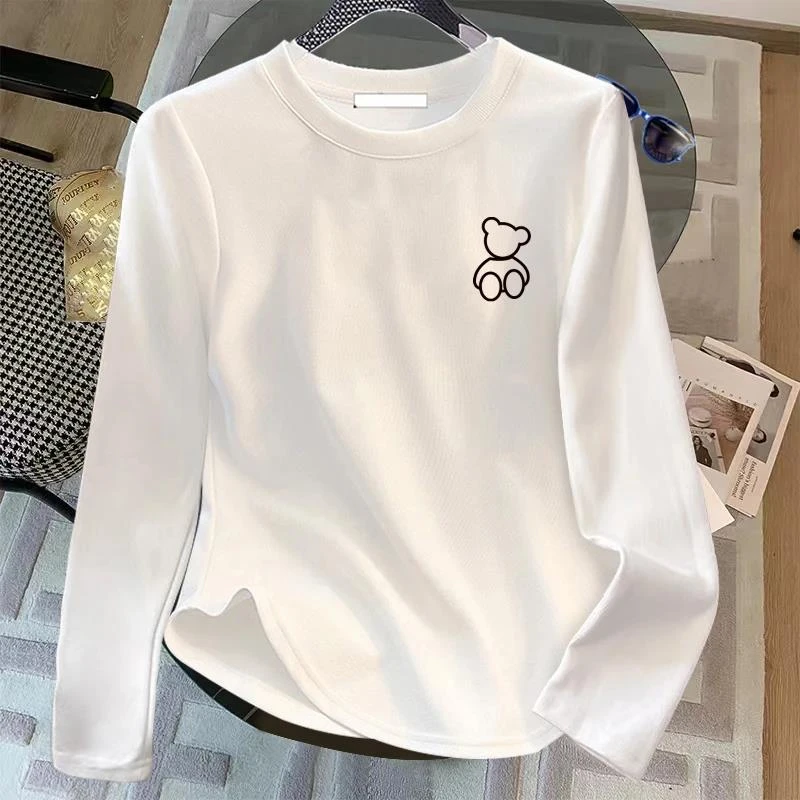 艾格不规则圆弧下摆长袖T恤女士秋季纯欲风辣妹修身显瘦套头