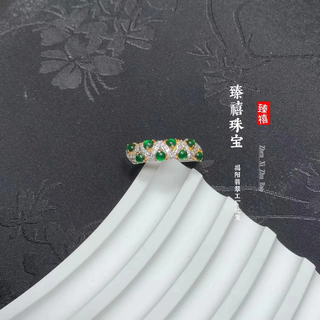 【臻禧珠宝】满天星手链戒指天然A货翡翠镶嵌高冰阳绿翡翠保真基地