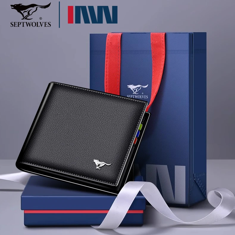 正品七匹狼真皮钱包男士高档短款钱夹男款皮夹新款皮卡包学生薄款