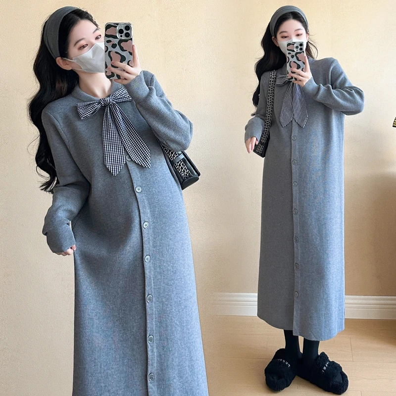 时髦孕妇春装新款针织大码显瘦气质宽松中长款慵懒风网红款连衣裙