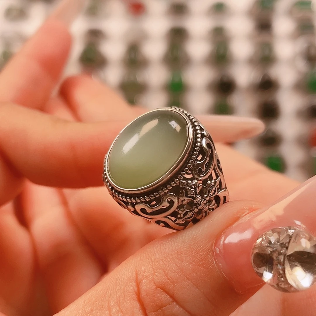 银S925镶嵌戒指和田玉