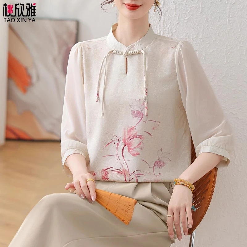 妈妈秋装套装新中式中年女士高端大气上档次上衣中老年女夏装小衫