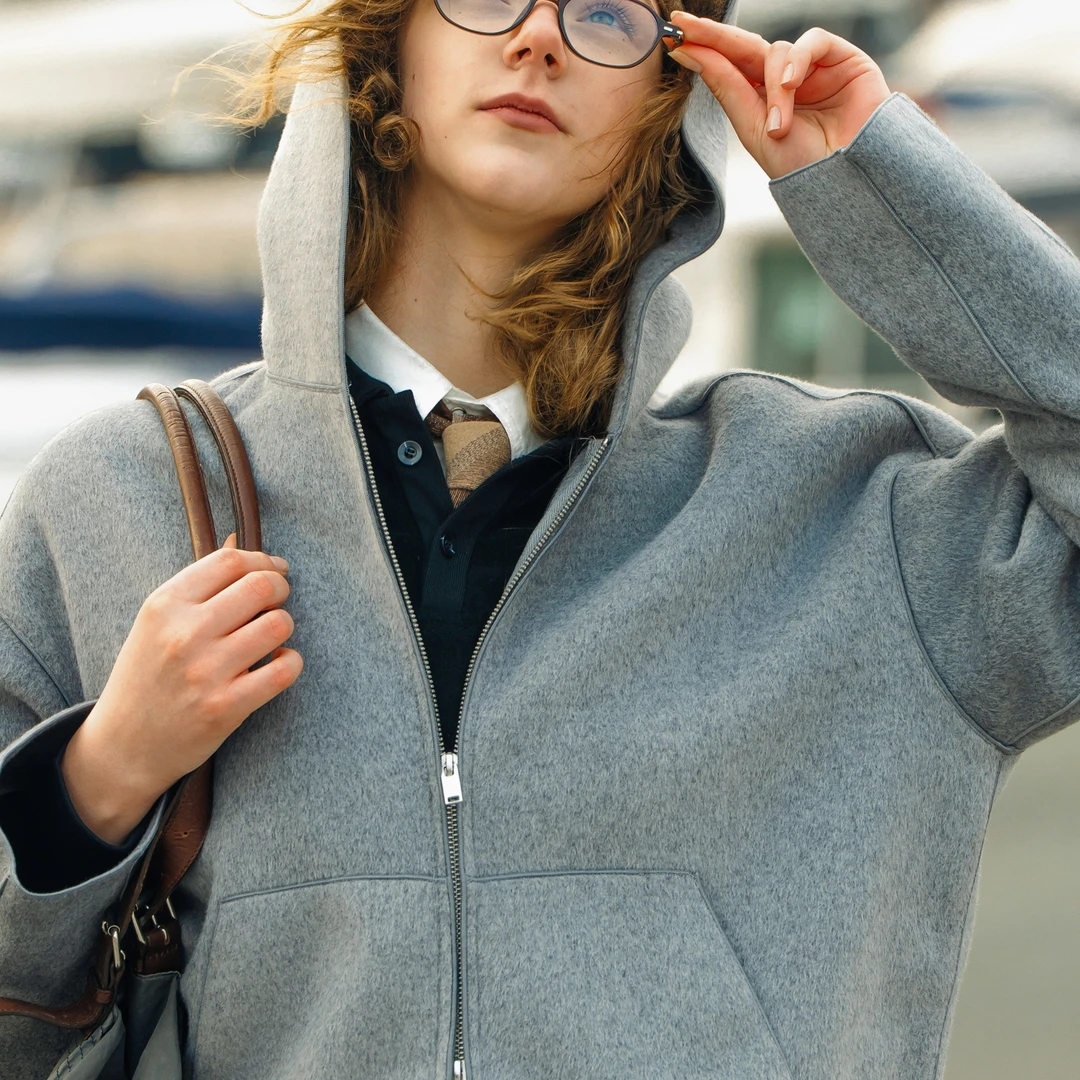 UTIMUS羊毛夹克拉链连帽外套混纺羊毛呢600克双面呢短款休闲重磅